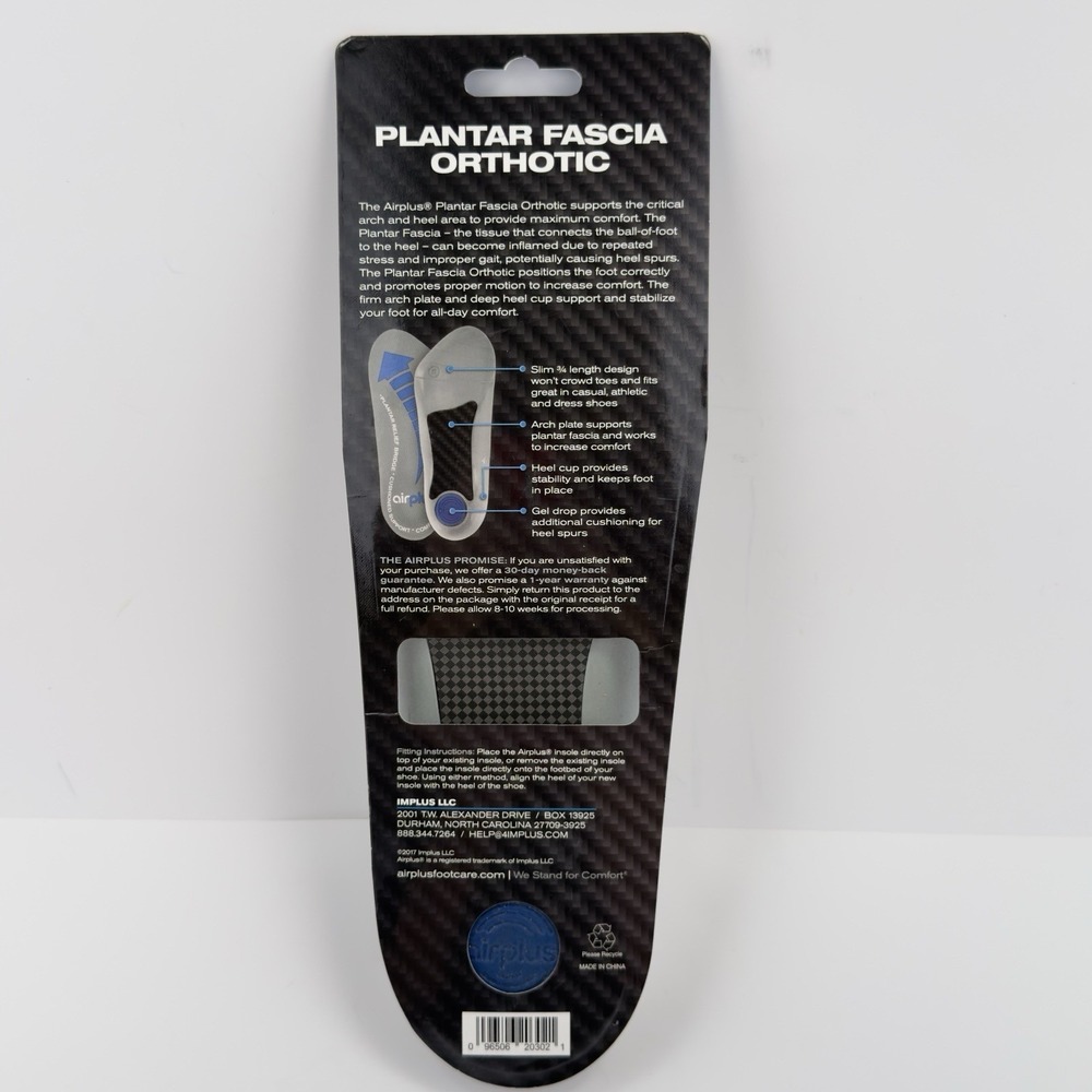 Airplus Plantar Fascia Orthotic Insoles Men's 7-12 Arch Heel Support New - Picture 2 of 4